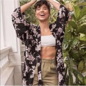 ✨Spiritual Gangster Black Floral Maya Kimono Robe, One size